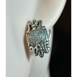 EFFY BH 18k will gold 925 Sterling diamond art deco omega back cluster earrings